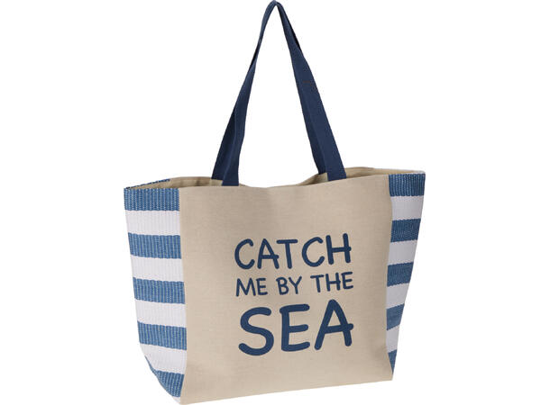 Strandbag beige m/tekst 56x18x36cm 3ass Magnetlukking og bomullshåndtak 