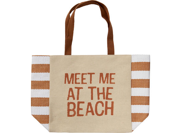 Strandbag beige m/tekst 56x18x36cm 3ass Magnetlukking og bomullshåndtak 