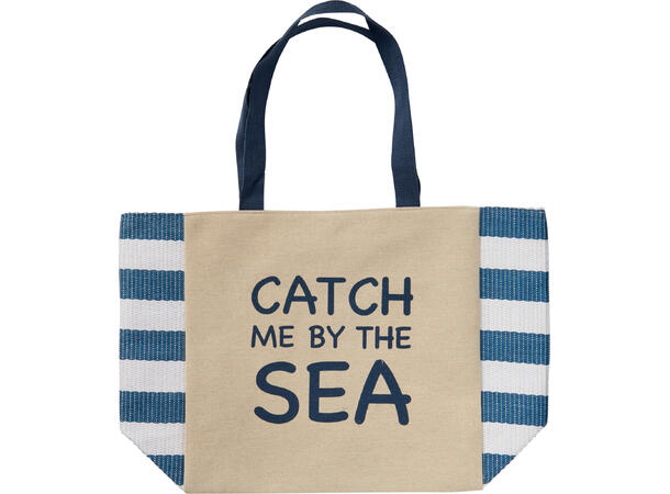 Strandbag beige m/tekst 56x18x36cm 3ass Magnetlukking og bomullshåndtak 