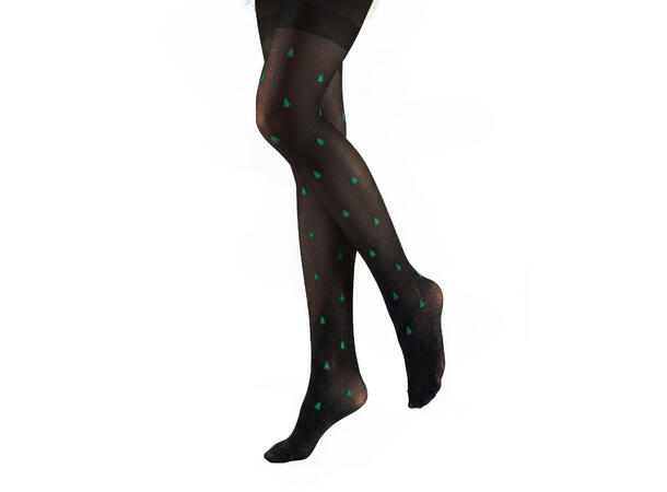 Strømpebukse sort m/juletre Voksen L/XL 88% nylon, 12% elastan 