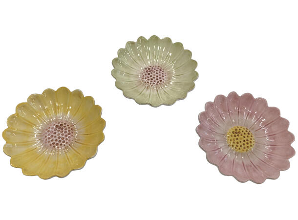 Tallerken blomst keramikk 15x3,5cm 3ass 