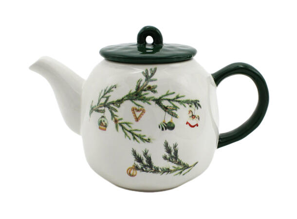 Tekanne hvit keramikk m/grønn jul h:14cm 22x12,5x14cm 