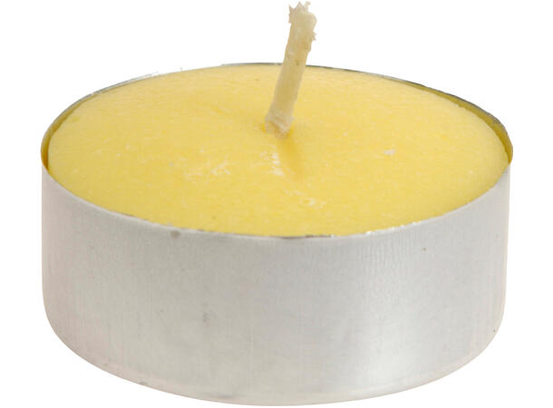 Telys sitronella alu-kopp 8 stk pr pakke Brennetid 3–3,5 timer. 3% sitronella. 