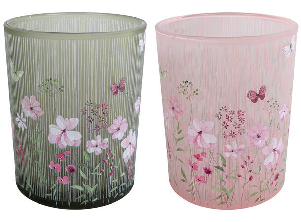 Telysglass rosa/grønn 10x12,5cm 2ass Forpk 6stk 