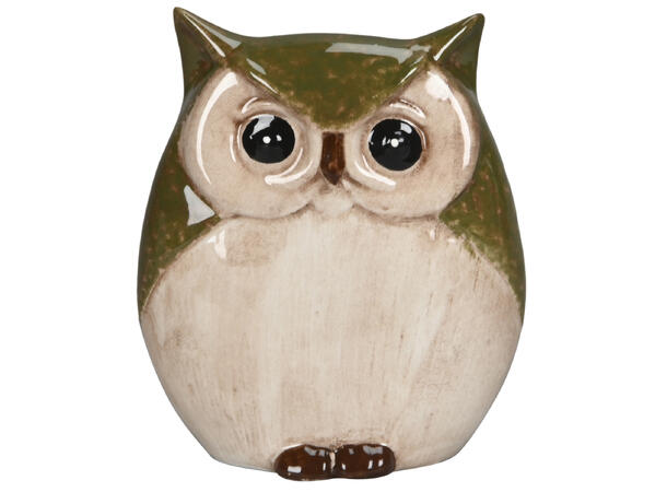 Ugle hvit-grønn porselen 10x5x11,5cm 