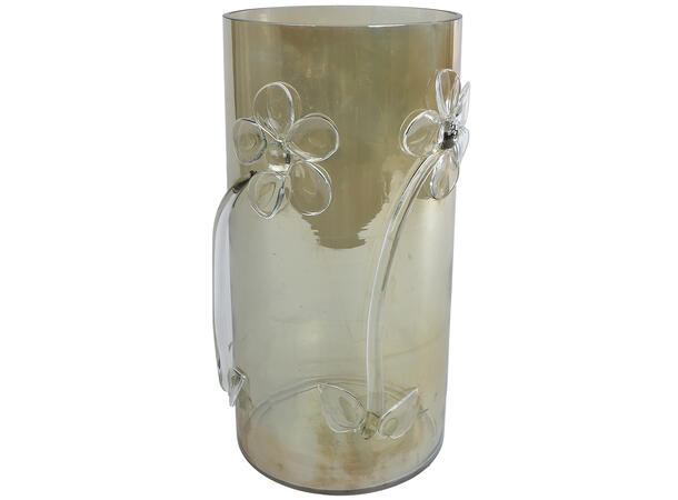 Vase lykt m/blomst grønt glass 15x30cm 