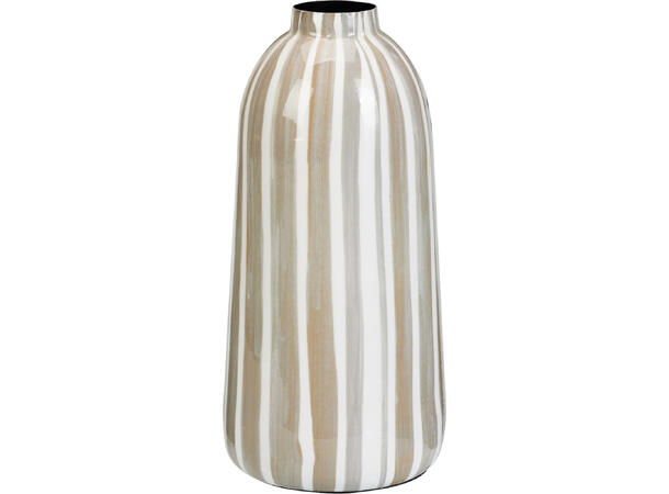 Vase stripet hvit/beige metall 12x25cm 