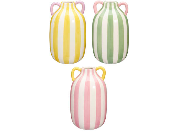 Vase stripet keramikk 12x20,5cm 3ass 