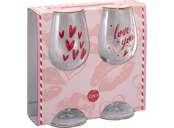 Vinglass hjerte tekst h:20,5cm 350ml 2st 