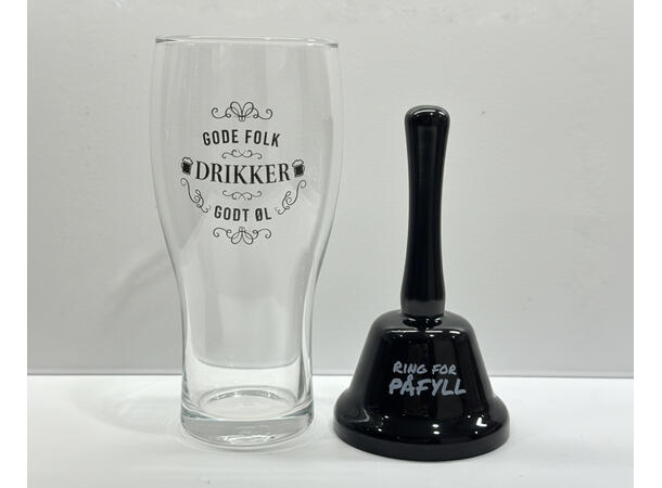 Ølglass m/bjelle Gode folk..øl 0,5l 16cm Bjelle: Ring for påfyll 