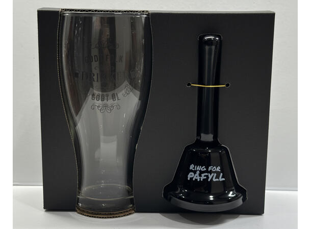 Ølglass m/bjelle Gode folk..øl 0,5l 16cm Bjelle: Ring for påfyll 