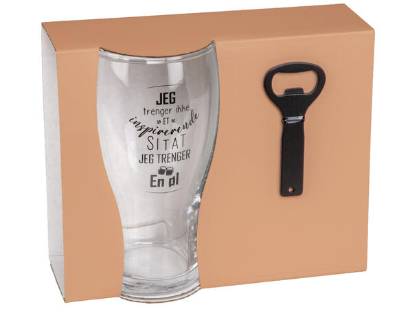 Ølglass m/åpner Jeg trenger ØL 0,5L 16cm Volum: 570ml. Tåler oppvaskmaskin 