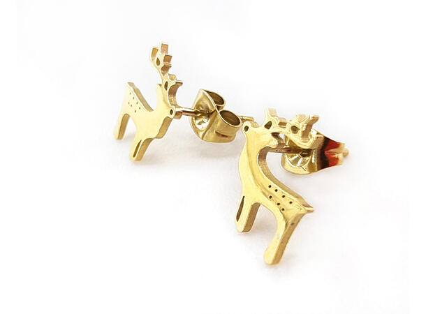 Øredobb reinsdyr gull par i gaveeske Sink uten kadmium, nikkel, bly 