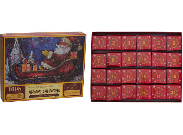 Adventskalender puslespill 24x48cm 1008 Materiale: FSC papir Vekt:780gr 4ass 