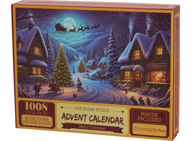 Adventskalender puslespill 24x48cm 1008 Materiale: FSC papir Vekt:780gr 4ass 