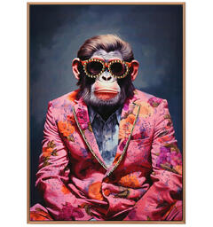 Bilde lerretstrykk Apekatt dekor 53x73cm Shiny foliert fototrykk med gullramme