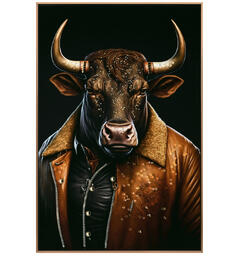 Bilde lerretstrykk Okse Hipster  62x92cm Shiny foliert fototrykk med gullramme