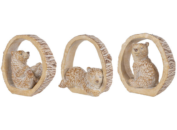 Bjørn tre brun polyresin 8x5x9cm 3ass 