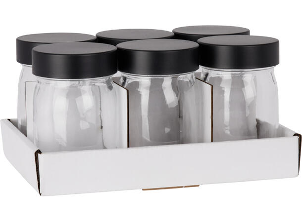 Boks Oppbevaringsglass 250 ml 6,7x11cm Display 6stk. PE-tetning i lokk 