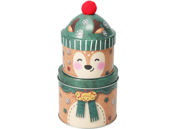 Boks metall julemotiv 11x21cm 2stk 4ass Forpk 12stk V:160gr Topp 9x13 Bunn 11x9 