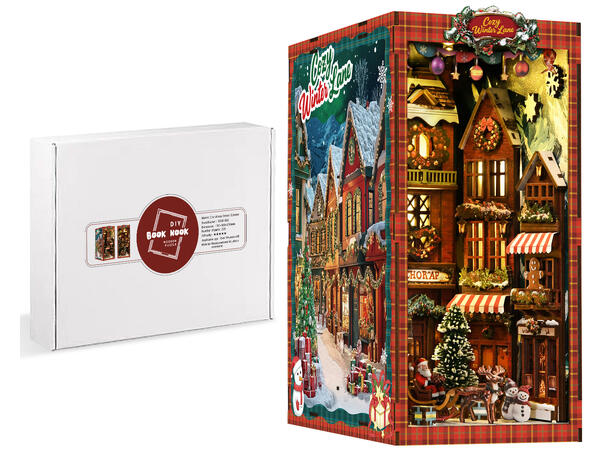 Book Nook Julehjørnet 23x18x11cm MDF papir stoff LED lys uten batteri 