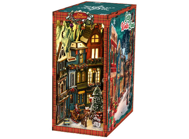 Book Nook Julehjørnet 23x18x11cm MDF papir stoff LED lys uten batteri 