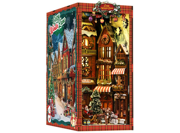 Book Nook Julehjørnet 23x18x11cm MDF papir stoff LED lys uten batteri 