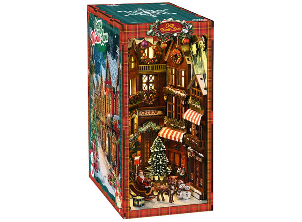 Book Nook Julehjørnet 23x18x11cm MDF papir stoff LED lys uten batteri 