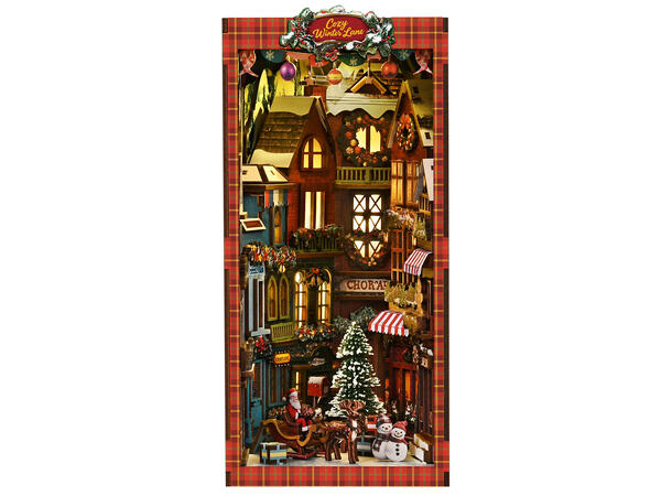 Book Nook Julehjørnet 23x18x11cm MDF papir stoff LED lys uten batteri 