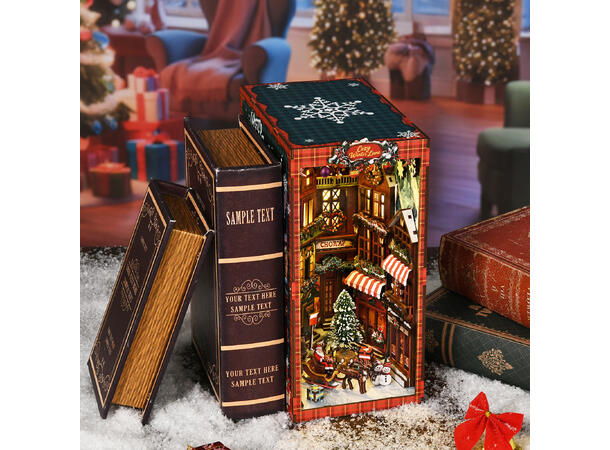 Book Nook Julehjørnet 23x18x11cm MDF papir stoff LED lys uten batteri 