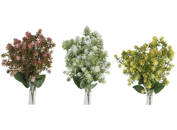 Bukett hvit/gul/rosa blomster 35cm 3ass 