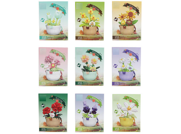 Byggesett blomsterpotte mini kloss 9ass Display 9stk 173-220 deler 