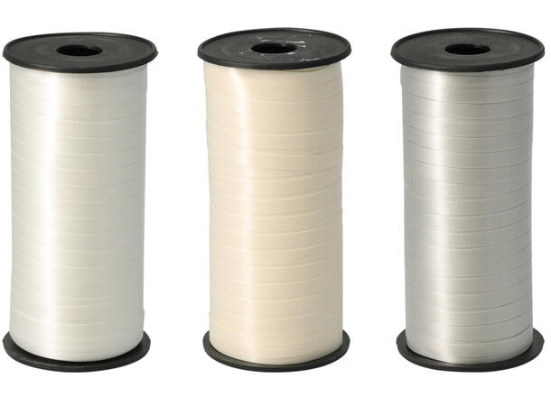 Bånd gavebånd hvit grå beige 100m 3ass Display 27stk 