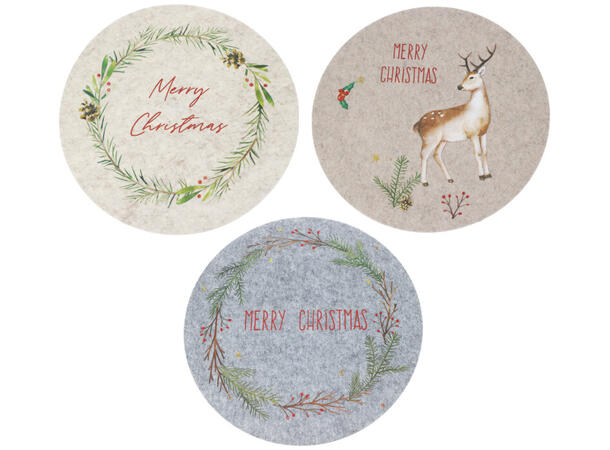 Dekkebrikke filt julefarger d:38cm 3ass Polyester 