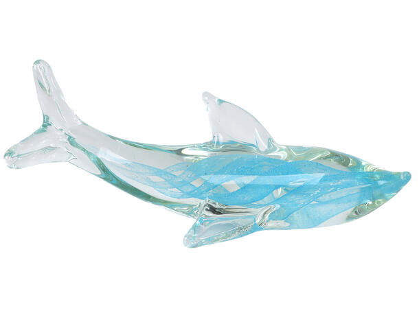 Delfin glass blå/klar m/sølv 20x9x13cm 