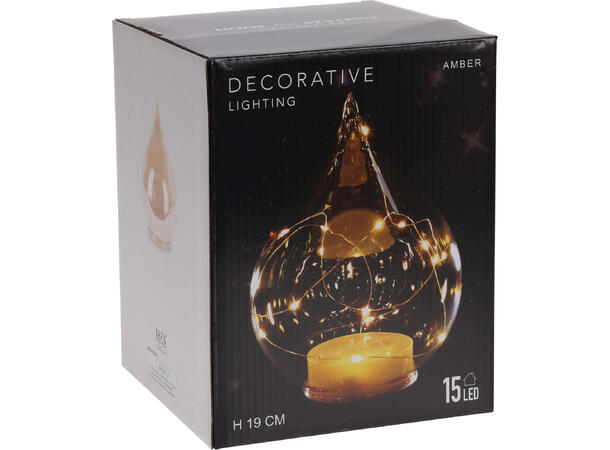 Dråpe 15 LED amber glass 15x19cm Batteri: 3x AA 