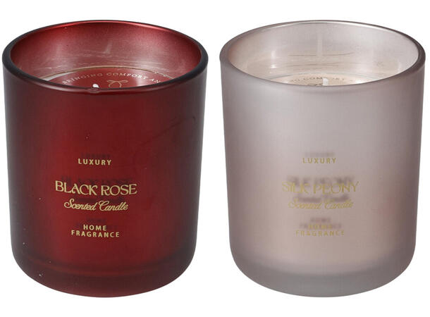 Duftlys glass matt 9x10cm Rød Rosa 2ass Rose Peon Brenntid 26t 