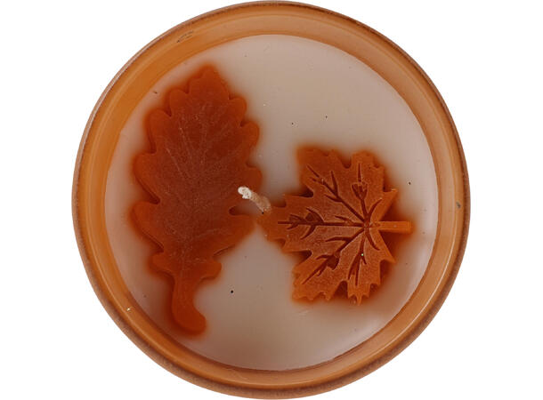 Duftlys m/høstløv 6x7,5cm 3ass Brenntid 24t 