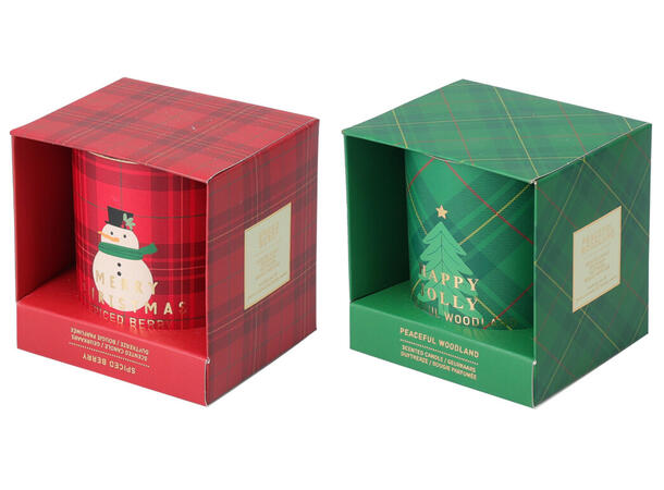 Duftlys rød/grønn 7x9cm 2ass dufterX Krydderbær/Furu Forpk:12stk 