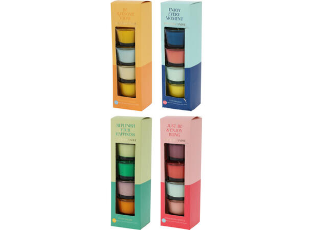Duftlys telysglass sett 4stk 5x3cm 4ass Gul mix, grønn mix, blå mix, rosa mix 