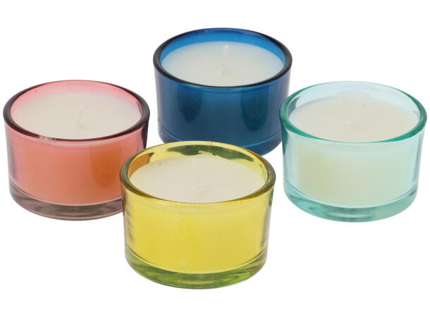 Duftlys telysglass sett 4stk 5x3cm 4ass Gul mix, grønn mix, blå mix, rosa mix 