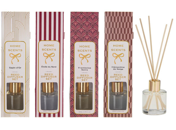 Duftolje 50ml 5 pinner 5,5x21cm 4ass Display 24stk Burgunder Rosa Lilla Hvit 