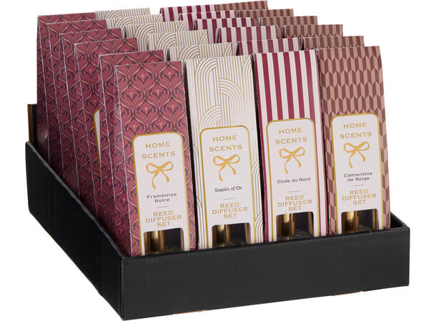 Duftolje 50ml 5 pinner 5,5x21cm 4ass Display 24stk Burgunder Rosa Lilla Hvit 