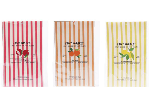 Duftpose 9x14cm stripet 3ass Display:24stk Sitron,lemon,granateple 