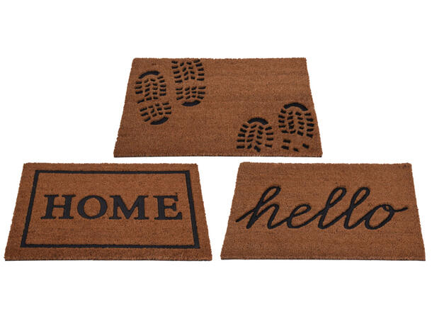 Dørmatte 40x60cm kokos Home, Hello 3ass Forpakning: 12stk 