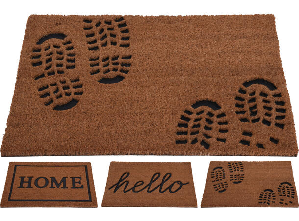 Dørmatte 40x60cm kokos Home, Hello 3ass Forpakning: 12stk 