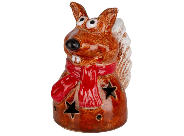 Ekorn m/skjerf LED brun keramikk 12cm Batteri 2xLR44 