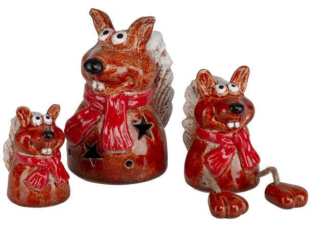 Ekorn m/skjerf LED brun keramikk 12cm Batteri 2xLR44 