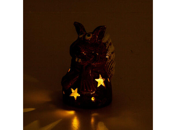 Ekorn m/skjerf LED brun keramikk 6x7cm Batteri: 2xLR44 