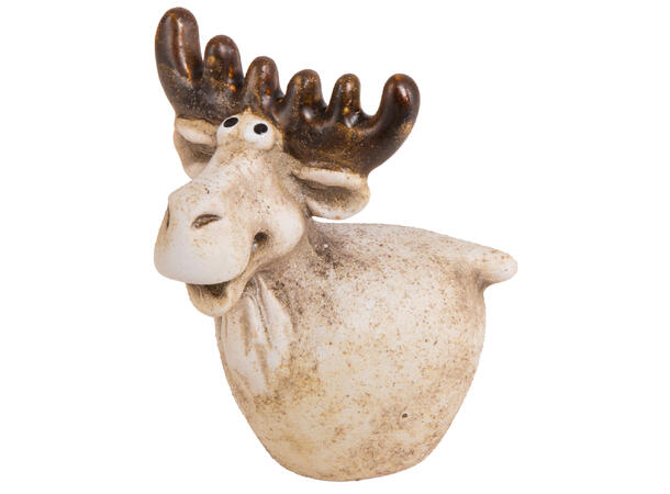 Elg sittende krem/brun keramikk 6x8,5cm 
